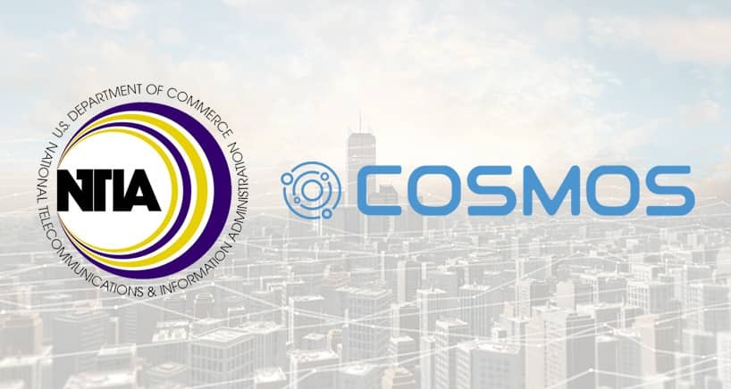 NTIA and Cosmos logos over a cityscape